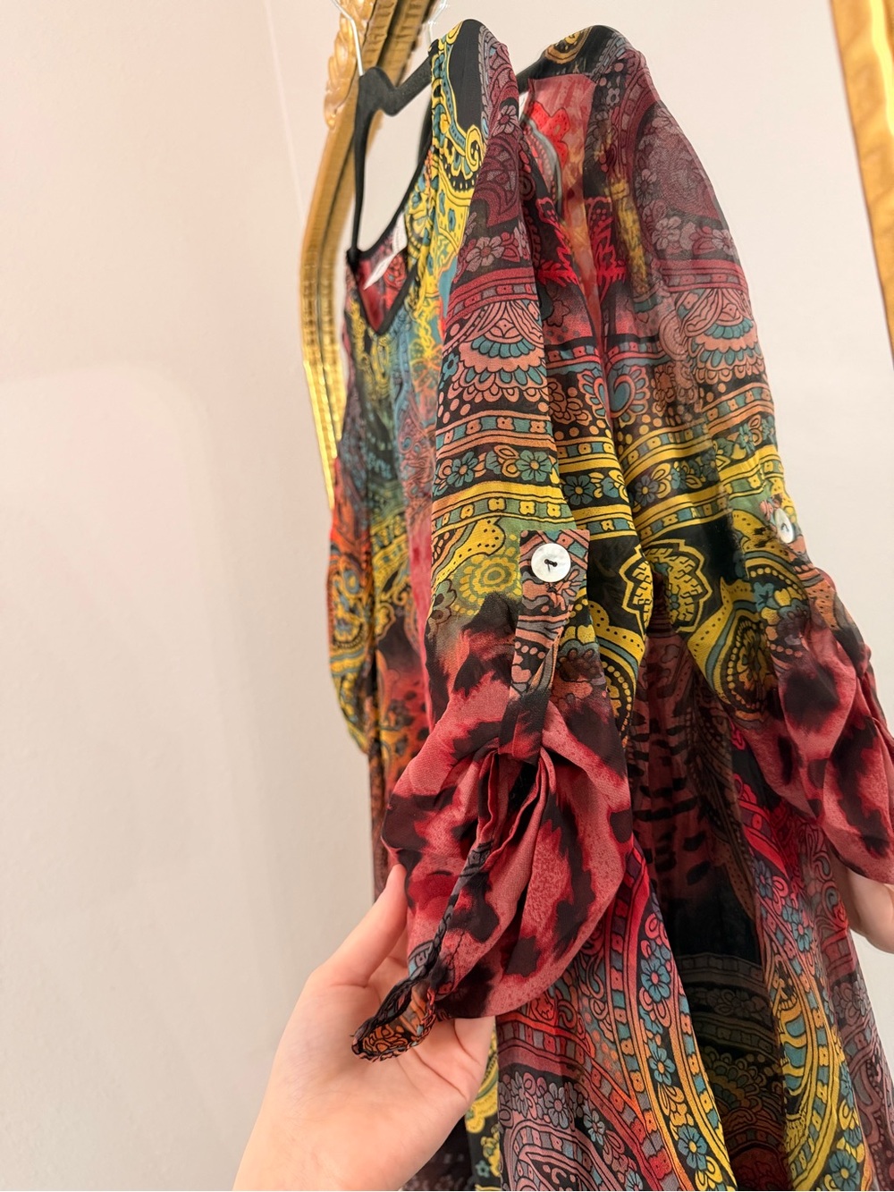 Women’s Paisley & Animal Print Asymmetric Tunic - Red Multicolor - Picture 4 of 6